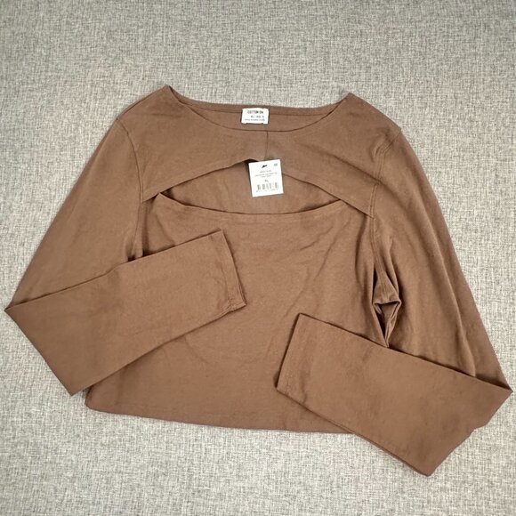NEW! Cotton: On Crop Top Lara‎ Keyhole Long sleeve Brown XL Stretch - Picture 9 of 13